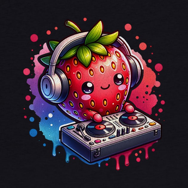 Watercolor Kawaii Strawberry DJ by The Jumping Cart